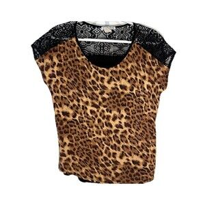 Carol Rose Leopard Print Lace Top Womens Small Y2K Stretch Knit